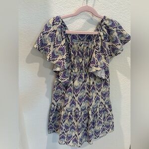 ZARA KIDS Sz 7 Purple and Cream flutter sleeve Smocked Dress with cut out back